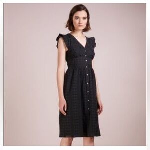 J Crew Ruffle Sleeve Eyelit Black Midi Dress | Size 14